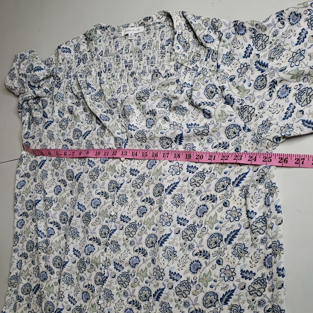 Rose + Olive Floral Button Up 3/4 Sleeves Tunic Top Size 2X Loose Fit Bohemian - Picture 13 of 16